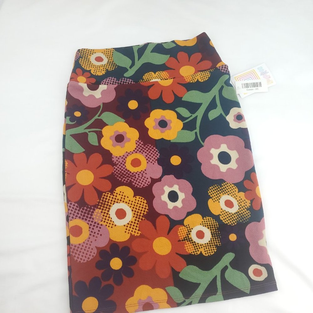 Lularoe Womens Cassie Multicolor Floral Simply Comfortable Pencil Skirt Sz XS